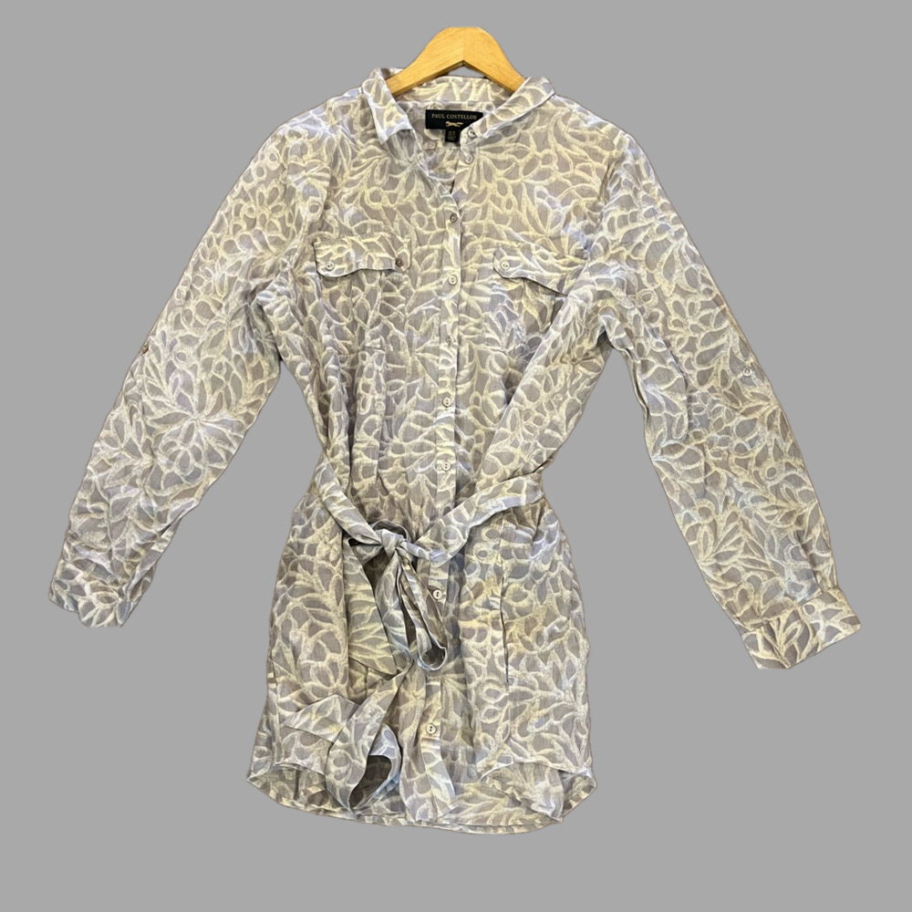 Designer PAUL COSTELLOE long sleeve Shirt Dress tunic with belt Size 12